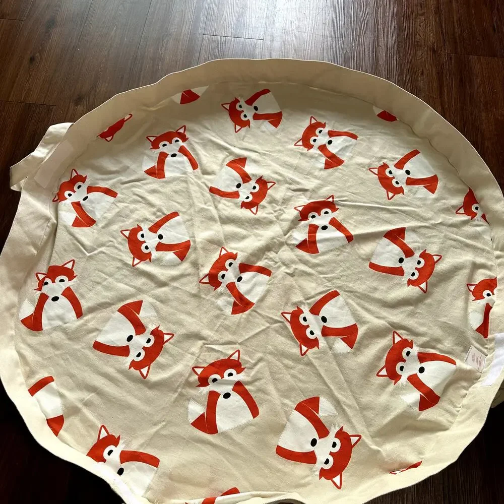 3 Sprouts Convertible Toy Storage Bag and Portable Play Mat, Orange Fox Pattern